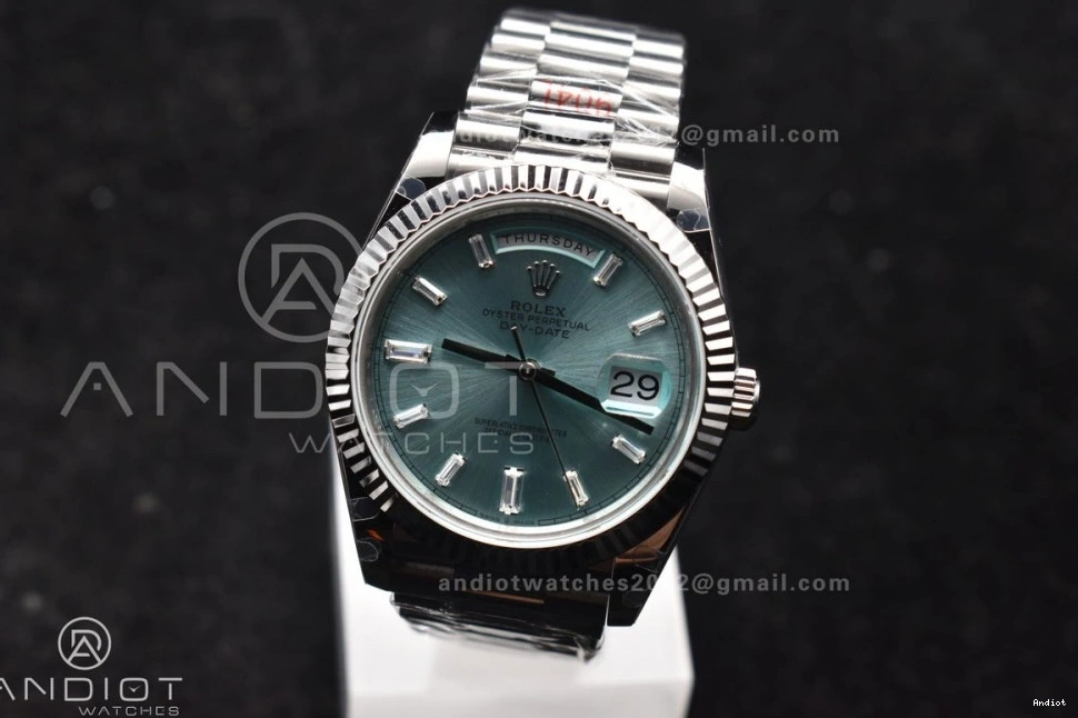 Bracelet 40 Stick Dial Blue 904L GMF DayDate Steel Ice V2 A3255 President SS On 0204